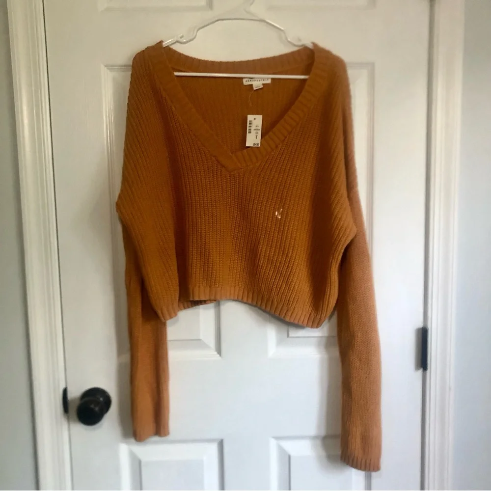 Aeropostale Sweater Waffle Knit Crop V-neck Long Sleeve Women’s Size L NWT - Picture 2 of 7
